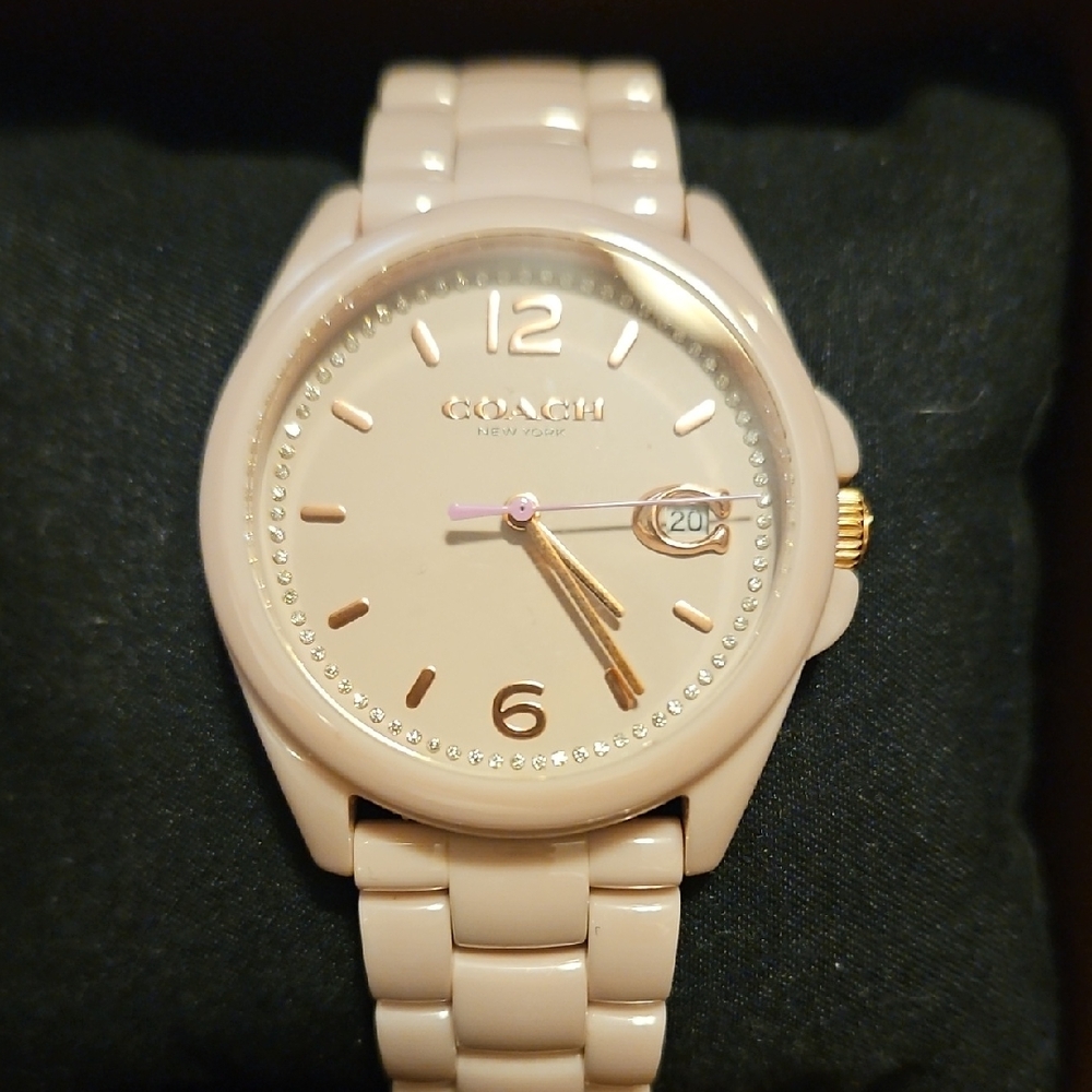 Coach Blush Ceramic Watch with Gold Details